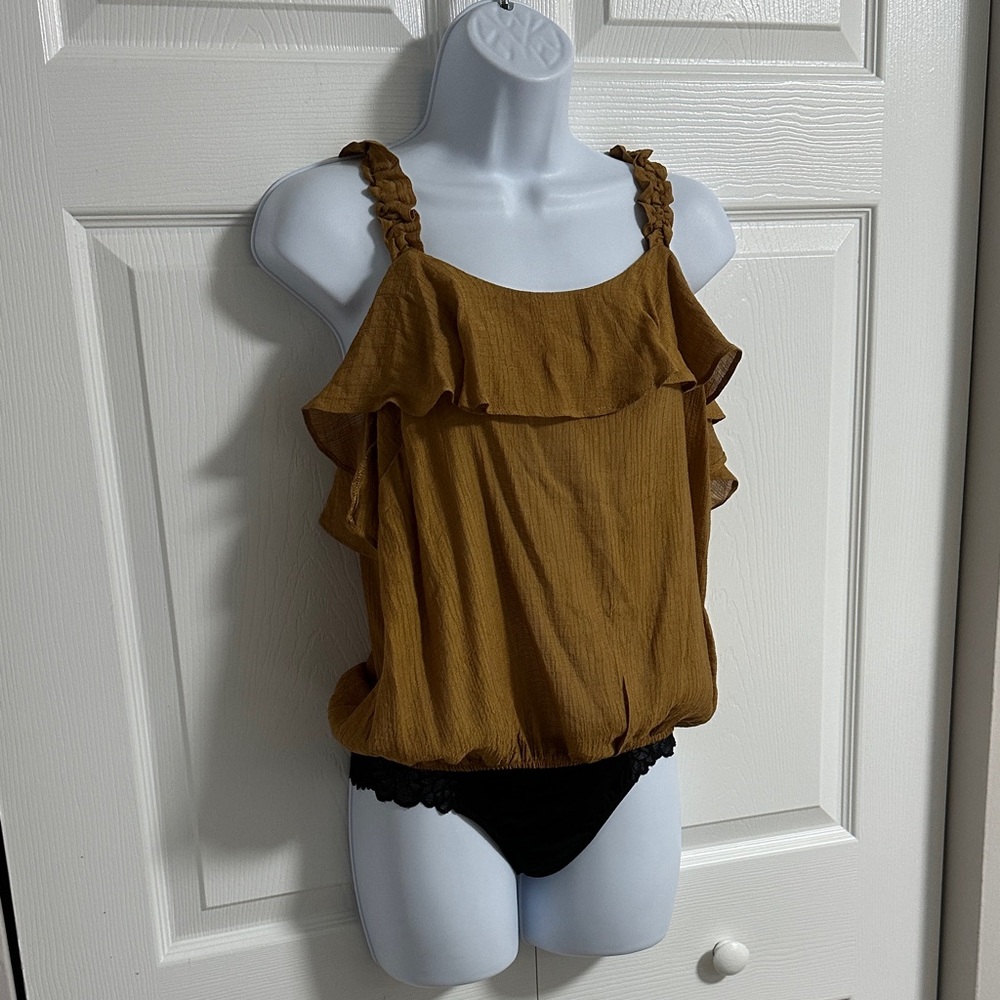 Elegant Tan Ruffle Dressy Tank